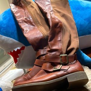 Top Moda size 8 over the knee brown boots with stretchy back vintage style